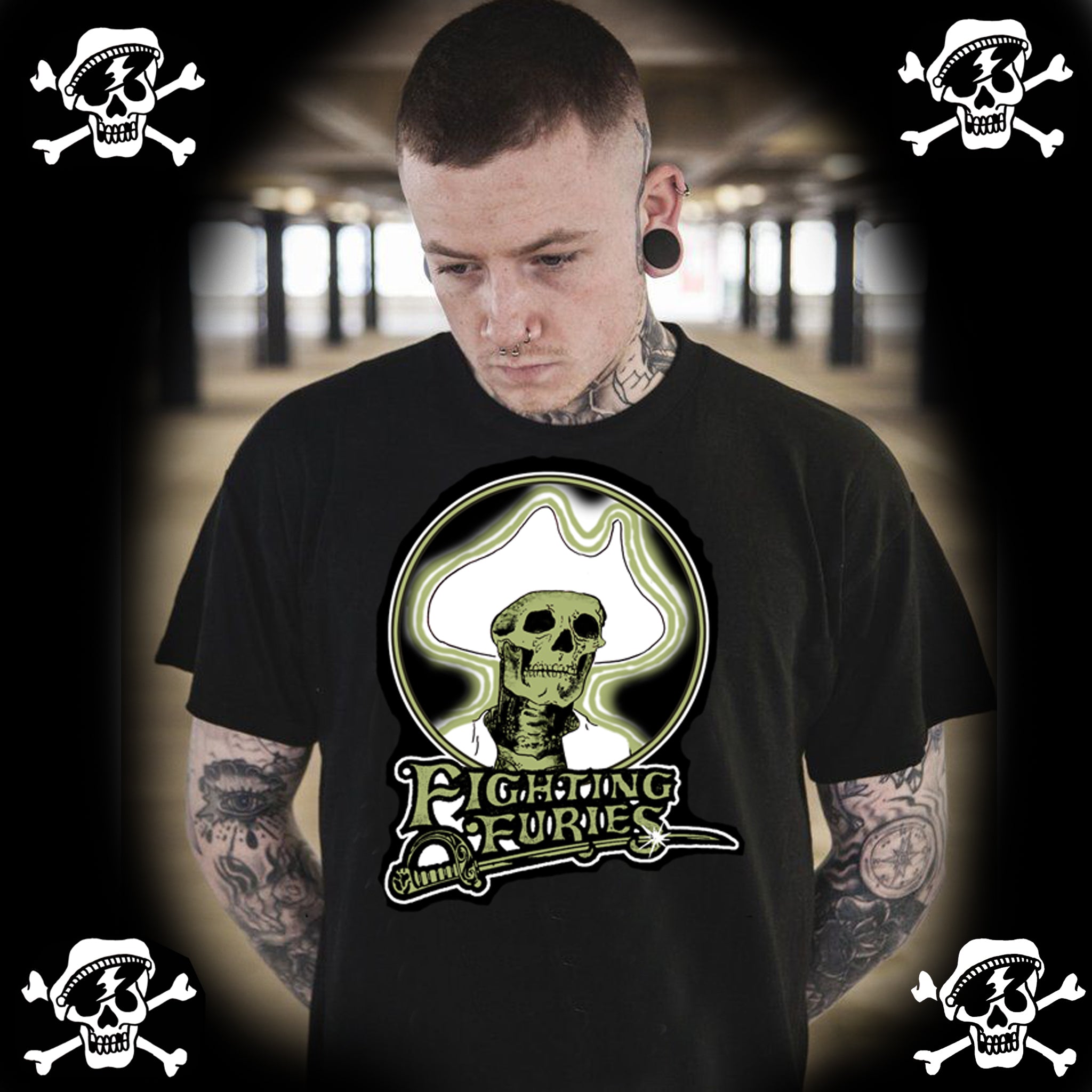 Capt Kidd Fighting Furies Black Retro mens t shirt